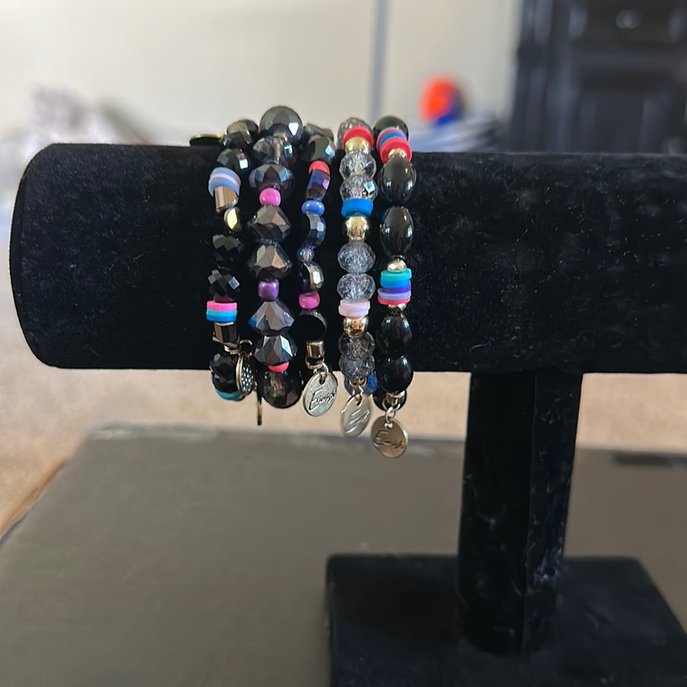 Black and colorful five set bracelet stack